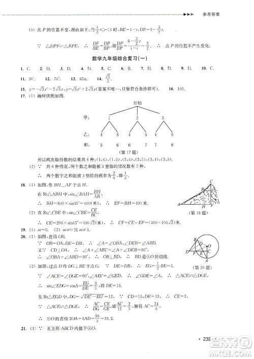 浙江教育出版社2019数学分层课课练九年级浙教版答案