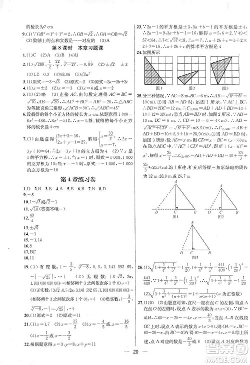 南京大学出版社2019金钥匙提优训练课课练八年级上册国标江苏版答案