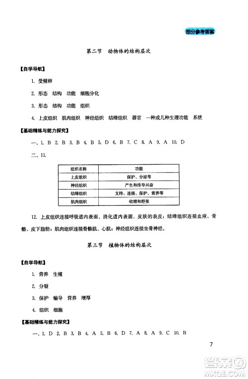 2019年新课程实践与探究丛书生物七年级上册人教版参考答案