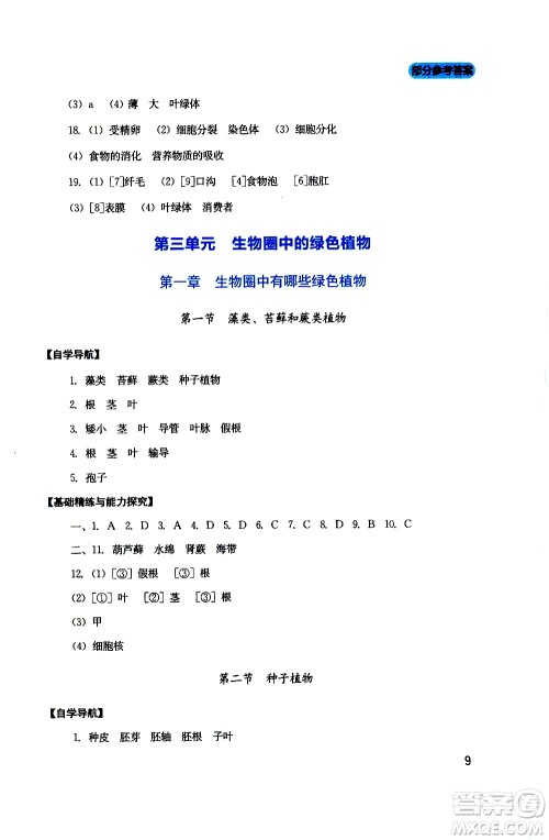 2019年新课程实践与探究丛书生物七年级上册人教版参考答案