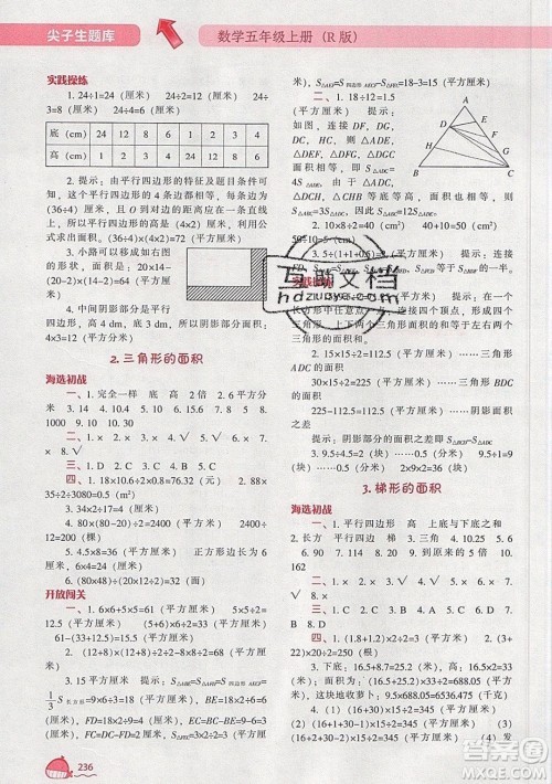 2019年尖子生题库数学五年级上册R版人教版参考答案