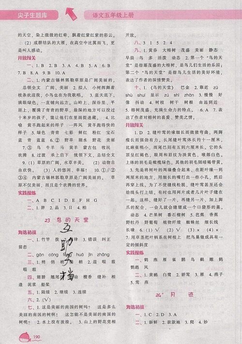 2019年尖子生题库语文五年级上册部编人教版参考答案 2019年尖子生题库语文五年级上册部编人教版参考答案