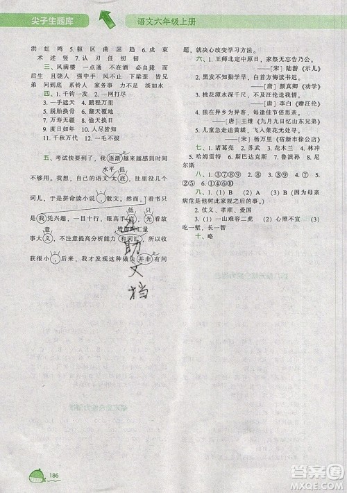 2019年尖子生题库语文六年级上册部编人教版参考答案 2019年尖子生题库语文六年级上册部编人教版参考答案