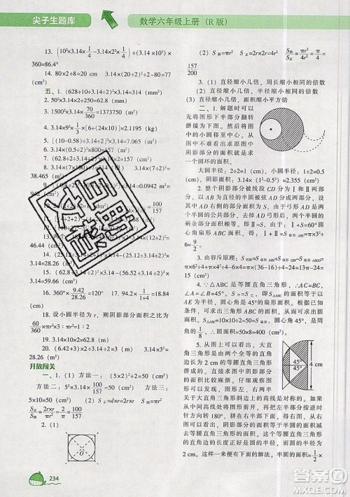 2019年尖子生题库数学六年级上册R版人教版参考答案