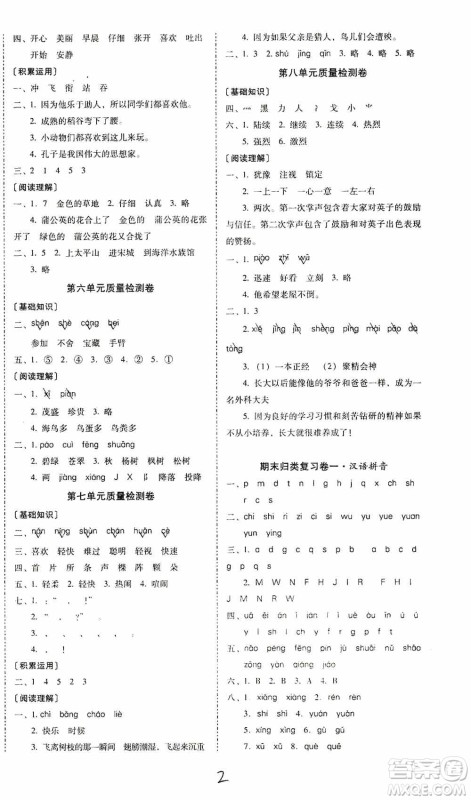 海南出版社2019秋云南师大附小一线名师核心试卷三年级语文上册人教版答案 海南出版社2019秋云南师大附小一线名师核心试卷三年级语文上册人教版答案