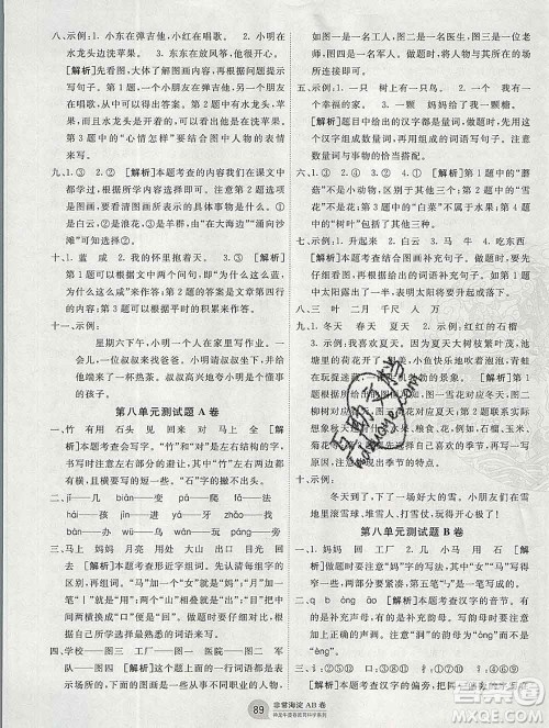 2019秋非常海淀单元测试AB卷一年级语文上册人教版答案 2019秋非常海淀单元测试AB卷一年级语文上册人教版答案