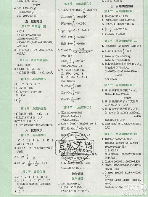 陕西师范大学出版社2019年小学学霸冲A卷六年级数学上册北师版答案