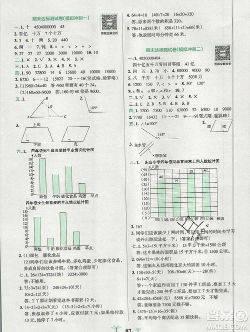 陕西师范大学出版社2019年小学学霸冲A卷四年级数学上册人教版答案 陕西师范大学出版社2019年小学学霸冲A卷四年级数学上册人教版答案