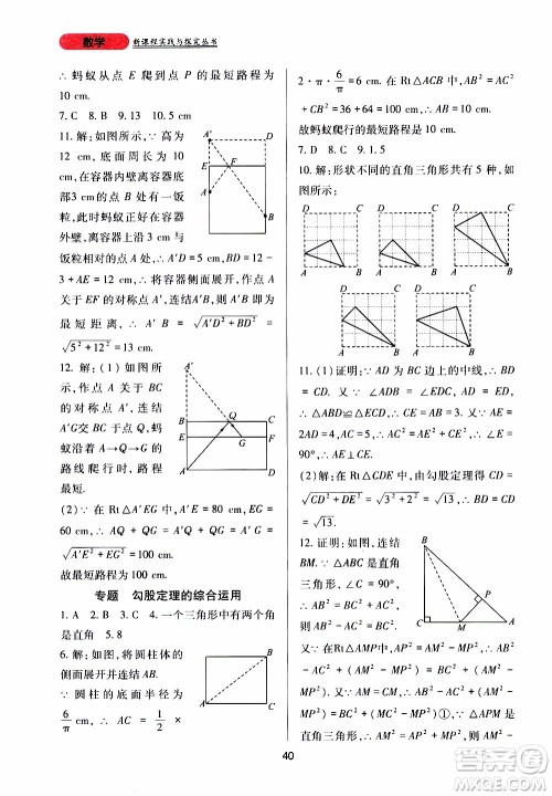 2019年新课程实践与探究丛书数学八年级上册华东师大版参考答案 2019年新课程实践与探究丛书数学八年级上册华东师大版参考答案