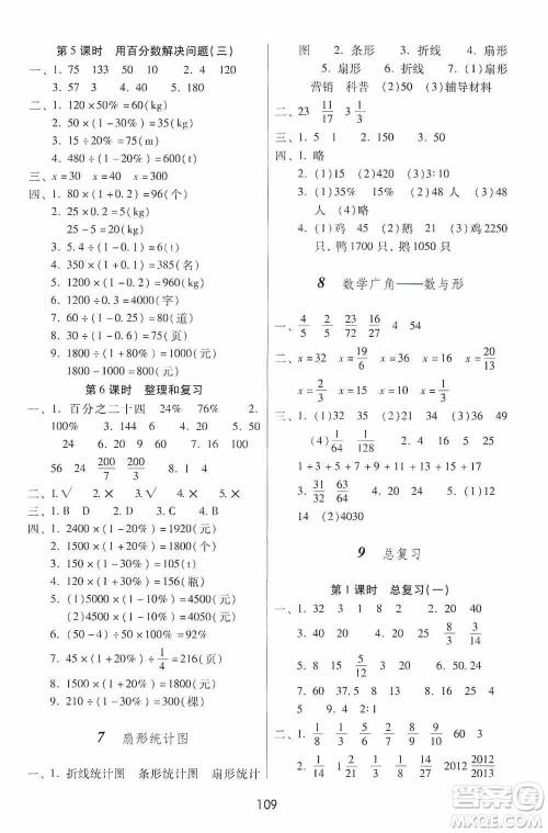 2019课课练云南师大附校全优作业六年级上册数学答案