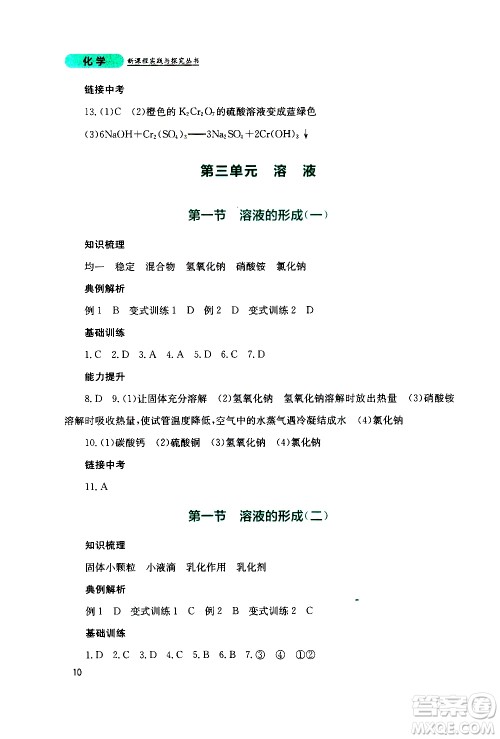 2019年新课程实践与探究丛书化学九年级上册山东教育版参考答案