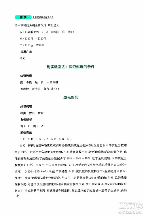 2019年新课程实践与探究丛书化学九年级上册山东教育版参考答案