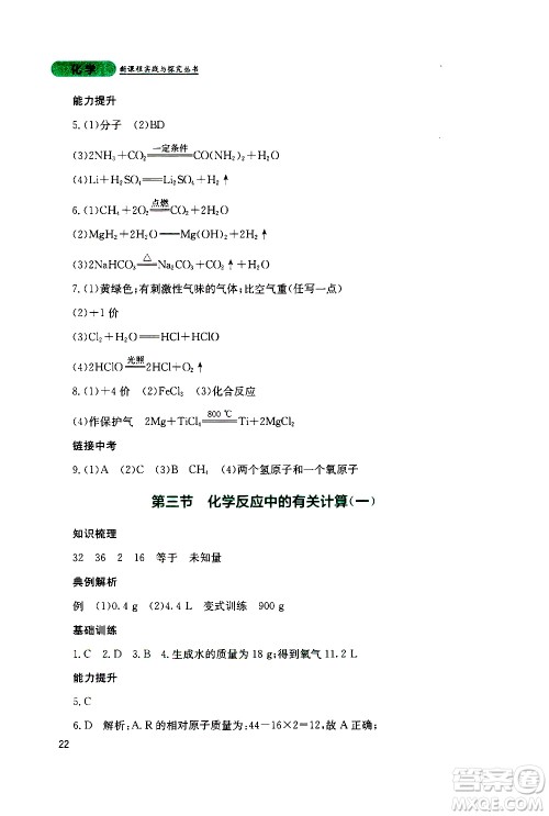 2019年新课程实践与探究丛书化学九年级上册山东教育版参考答案