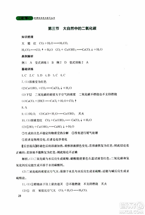 2019年新课程实践与探究丛书化学九年级上册山东教育版参考答案