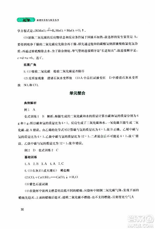 2019年新课程实践与探究丛书化学九年级上册山东教育版参考答案