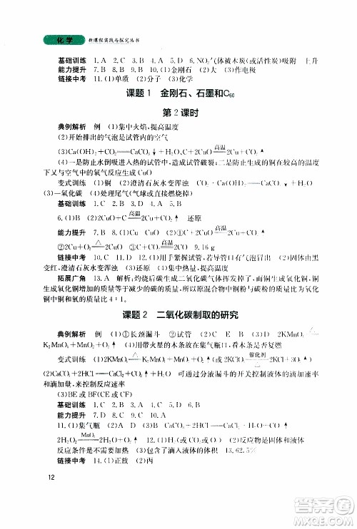 2019年新课程实践与探究丛书化学九年级上册人教版参考答案