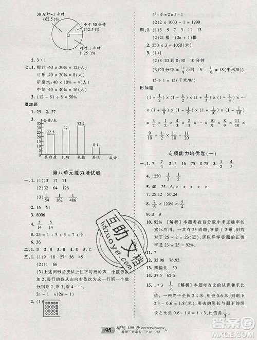 2019秋人教版王朝霞培优100分六年级数学上册答案