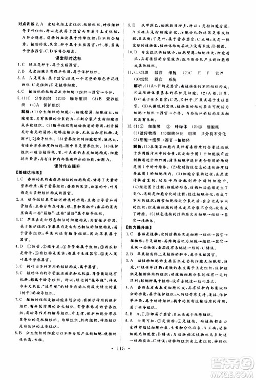2019年新动力课堂与检测六年级上册生物学参考答案