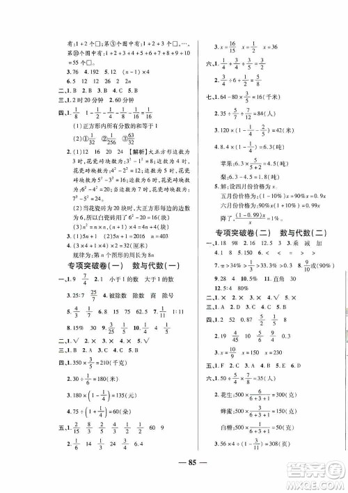 天津人民出版社2019云南本土名校金卷六年级数学上册答案