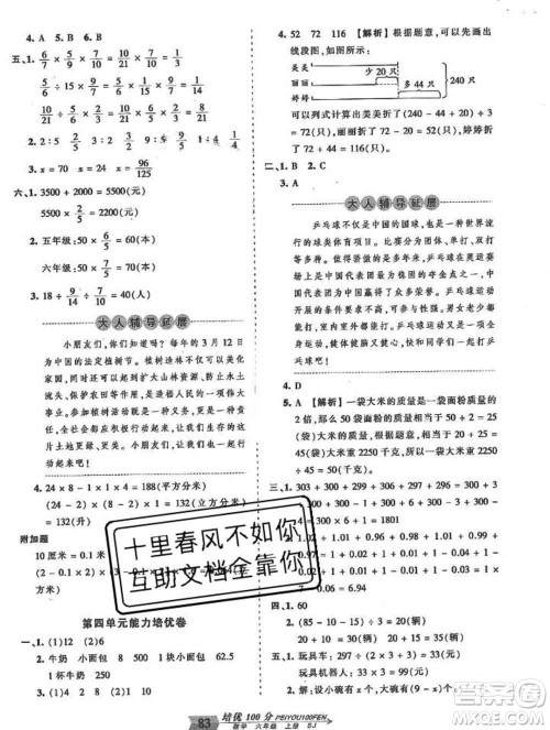 2019秋苏教版王朝霞培优100分六年级数学上册答案 2019秋苏教版王朝霞培优100分六年级数学上册答案