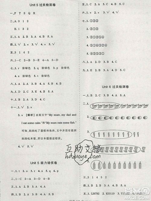 2019秋人教版王朝霞培优100分三年级英语上册答案