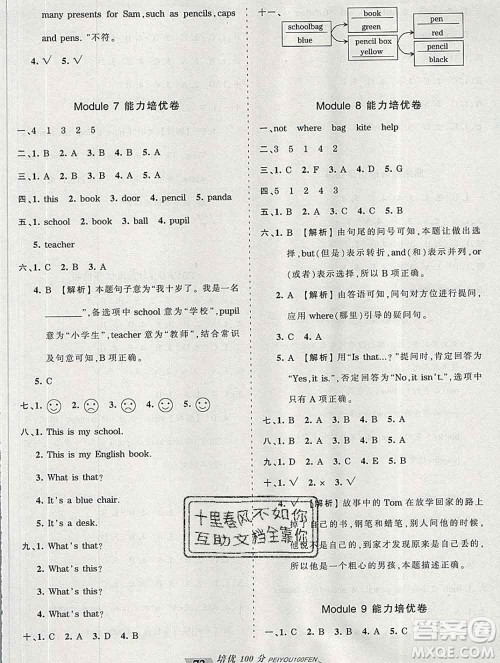 2019秋外研版王朝霞培优100分三年级英语上册答案