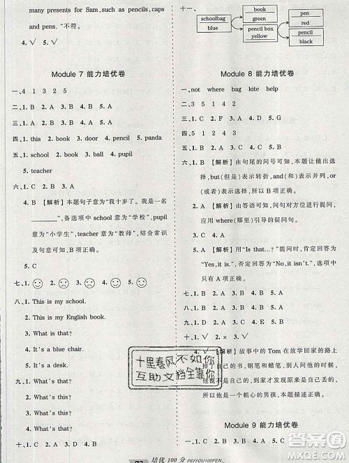 2019秋外研版王朝霞培优100分三年级英语上册答案 2019秋外研版王朝霞培优100分三年级英语上册答案