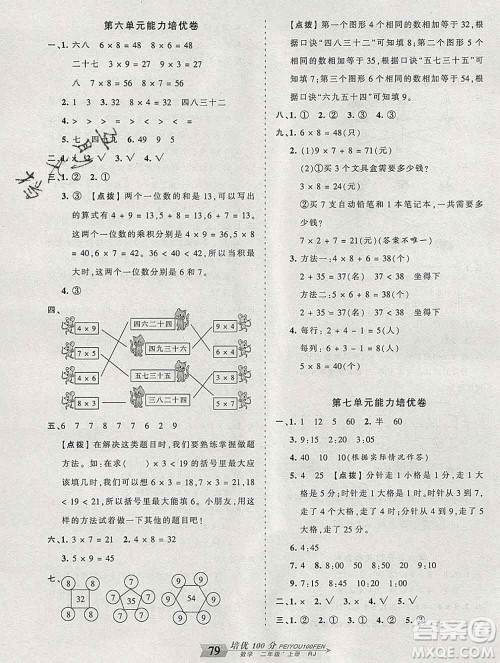 2019秋人教版王朝霞培优100分二年级数学上册答案