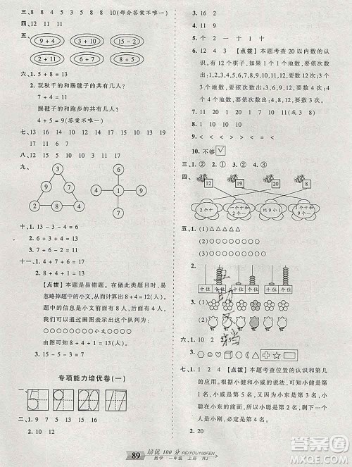 2019秋人教版王朝霞培优100分一年级数学上册答案 2019秋人教版王朝霞培优100分一年级数学上册答案