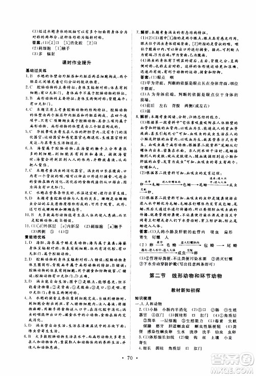 2019年新动力课堂与检测生物学八年级上册参考答案