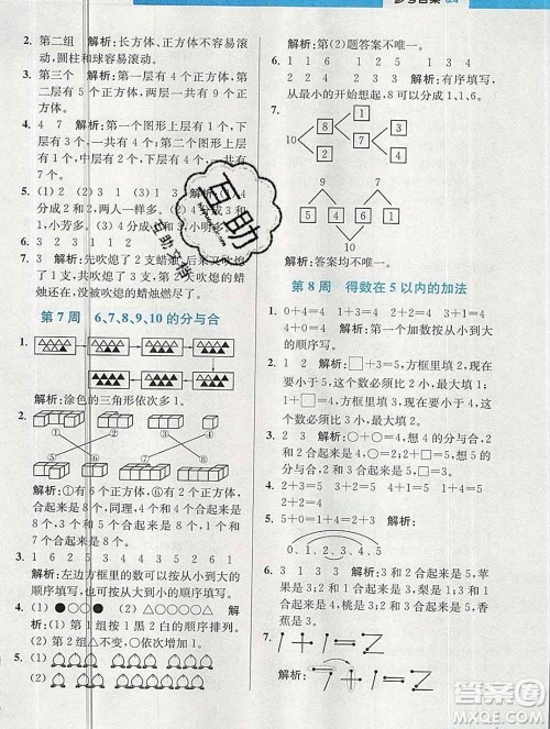 2019秋超能学典小学数学附加题提优能手一年级上册江苏版答案