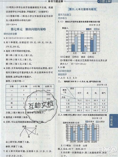 陕西人民教育出版社2019秋小学教材全解五年级数学上册江苏版答案