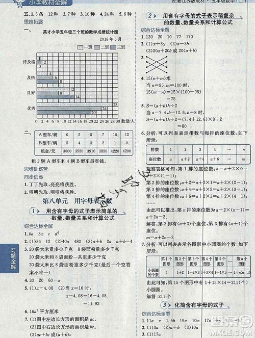 陕西人民教育出版社2019秋小学教材全解五年级数学上册江苏版答案