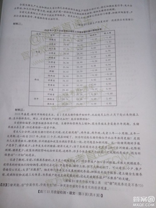 九师联盟2019-2020学年高三11月质量监测语文答案 九师联盟2019-2020学年高三11月质量监测语文答案