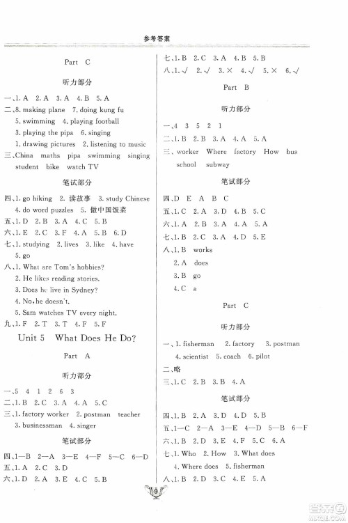 陕西人民出版社2019实验教材新学案六年级上册英语PEP版答案