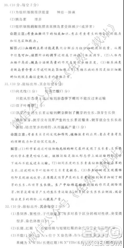 国考1号高中2020届毕业班基础知识滚动测试五理科综合答案 国考1号高中2020届毕业班基础知识滚动测试五理科综合答案
