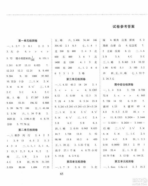晨光出版社2019名师大课堂同步核心练习+试卷五年级数学上册人教版答案 晨光出版社2019名师大课堂同步核心练习+试卷五年级数学上册人教版答案