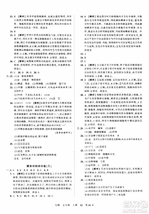 2019王朝霞考点梳理时习卷生物七年级上册RJ版人教版参考答案 2019王朝霞考点梳理时习卷生物七年级上册RJ版人教版参考答案