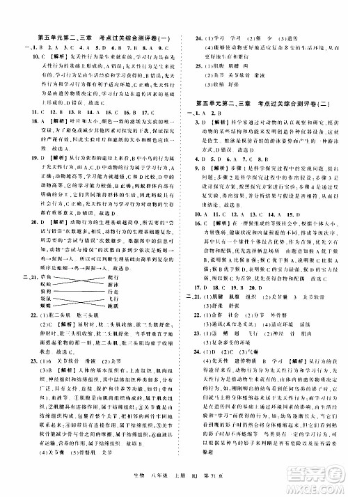 2019王朝霞考点梳理时习卷生物八年级上册RJ版人教版参考答案