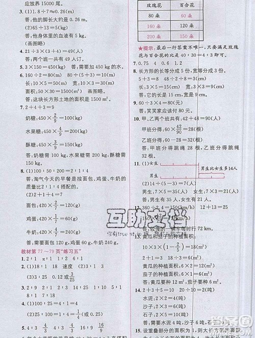 新疆青少年出版社2019秋北师版教材全解1加1六年级数学上册答案