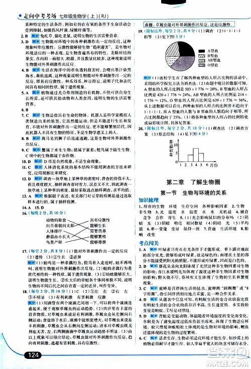 金星教育2019年走向中考考场七年级生物学上RJ人教版参考答案 金星教育2019年走向中考考场七年级生物学上RJ人教版参考答案