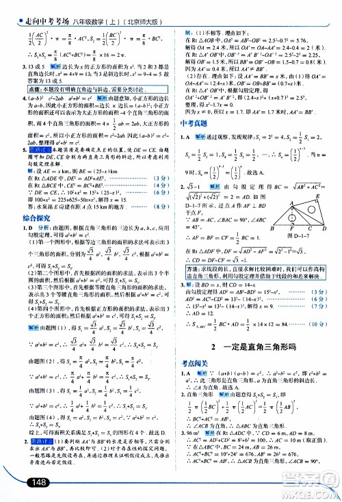 金星教育2019年走向中考考场八年级上数学北京师大版参考答案