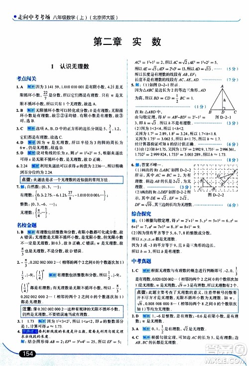 金星教育2019年走向中考考场八年级上数学北京师大版参考答案