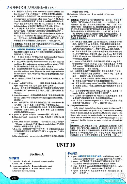 金星教育2019年走向中考考场九年级全一册英语RJ人教版参考答案