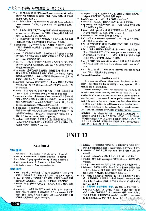 金星教育2019年走向中考考场九年级全一册英语RJ人教版参考答案