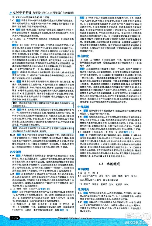 金星教育2019年走向中考考场九年级上册化学科学版广东教育版参考答案