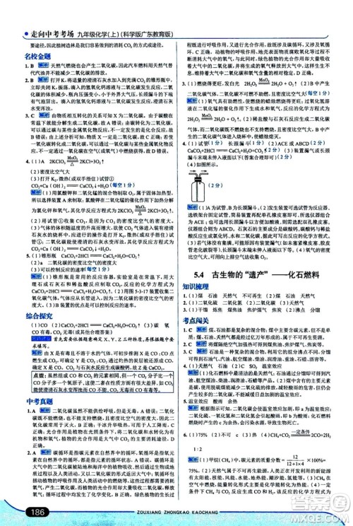 金星教育2019年走向中考考场九年级上册化学科学版广东教育版参考答案