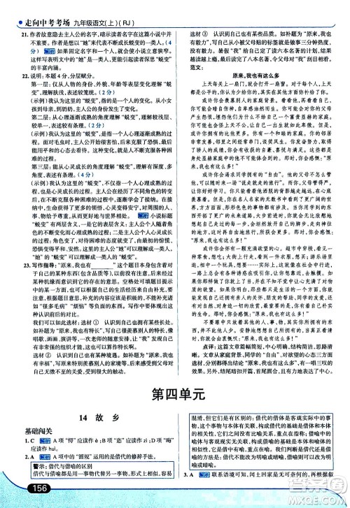 金星教育2019年走向中考考场九年级上语文RJ人教版参考答案