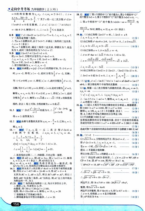 金星教育2019年走向中考考场九年级上数学RJ人教版参考答案