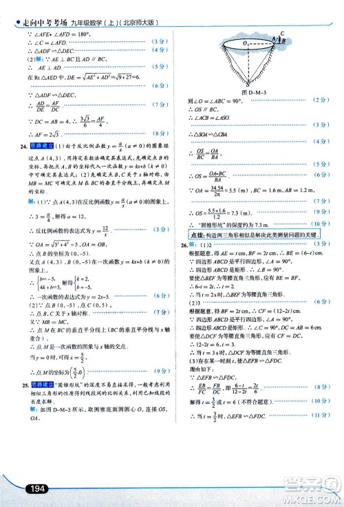 金星教育2019年走向中考考场九年级上册数学北京师大版参考答案
